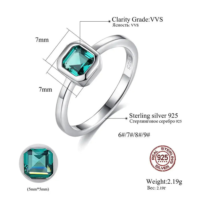 Simple Green Square Gemstone Engagement Wedding Ring