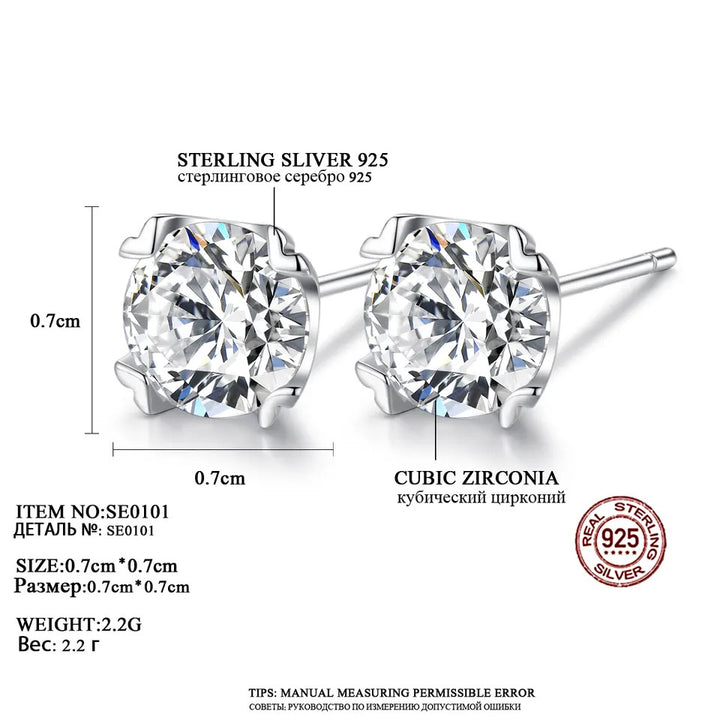  Heart 4 Prongs Round Solitaire Stud Earrings | Silver
