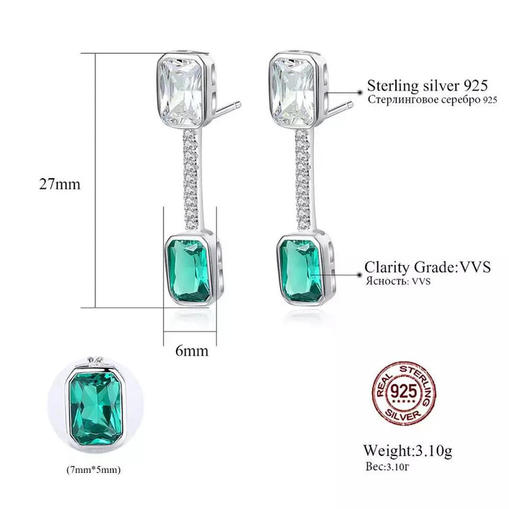 Green Gemstone Simulated Cubic Zirconia Long Stud Earrings