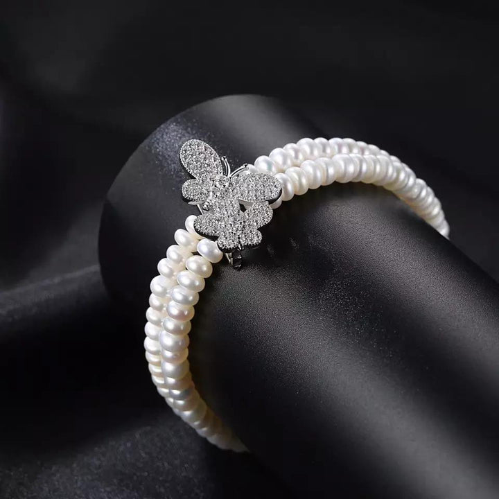 Butterfly Double Layer Pearl Bracelet | 925 Sterling Silver
