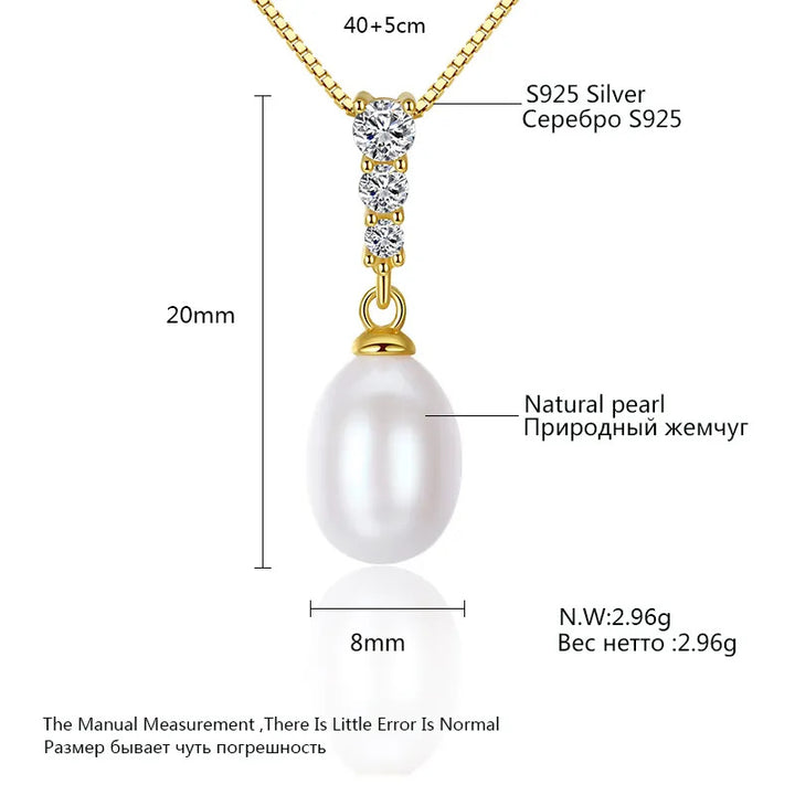 Freshwater Pearl Necklace with 3 CZ Diamonds | Silver