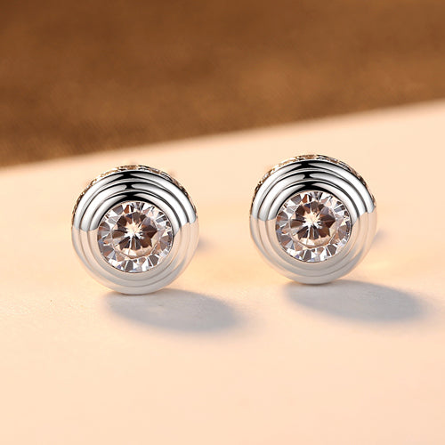Spiral Round Bezel Set Stud Earrings | Silver & Gold Plated