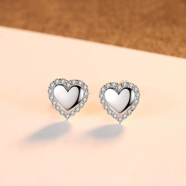Solid Heart Halo CZ Diamond Stud Earrings | 925 Silver
