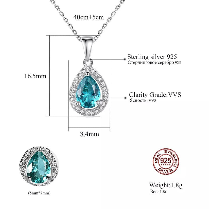 Teardrop Sky Blue Gemstone Halo CZ Diamond Pendant Necklace