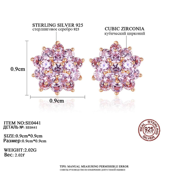 Pink Flower Cubic Zirconia Stud Earrings | Silver & Gold