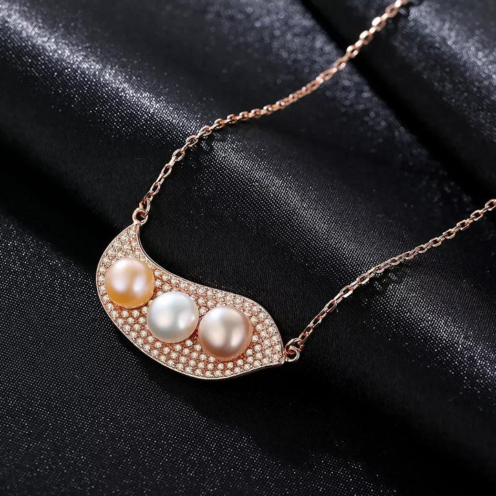 925 Sterling Silver Natural Freshwater Pearl Necklace Mixed Color 3 Pearls Pendant Necklace FN0013