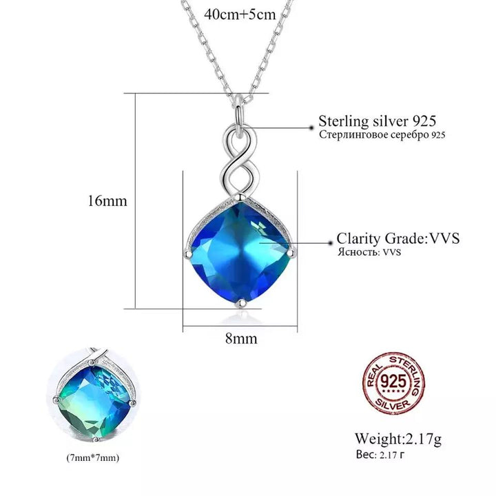 Square Sapphire Blue Gemstone Pendant Necklace 