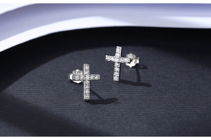 Petite Small Cross Stud Earrings | Silver & Gold Plated