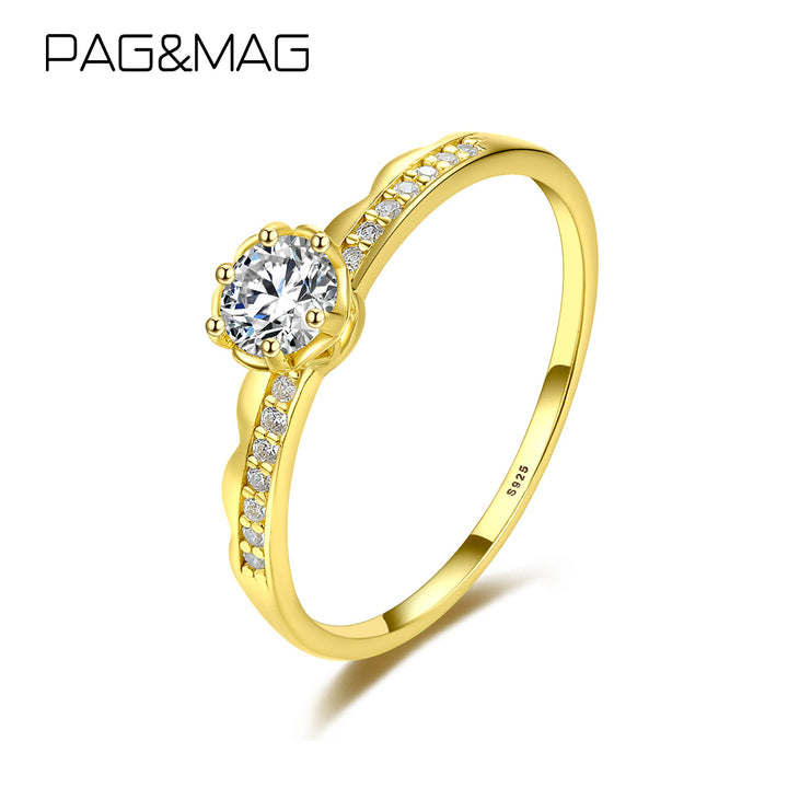 Single Row 6 Prong Round Solitaire Ring | 925 Sterling Silver