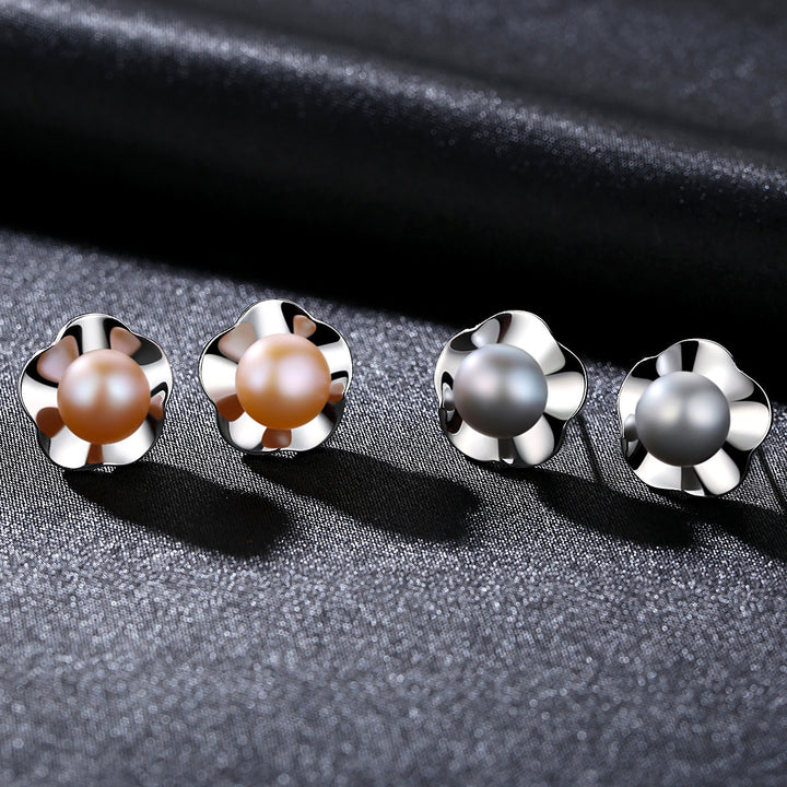 Simple Flower & Pearl Stud Earrings | 925 Sterling Silver