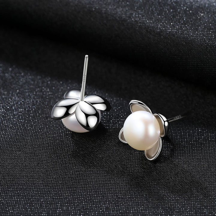 Four Leaf Clover & Black Pearl Studs | Sterling Silver Charm