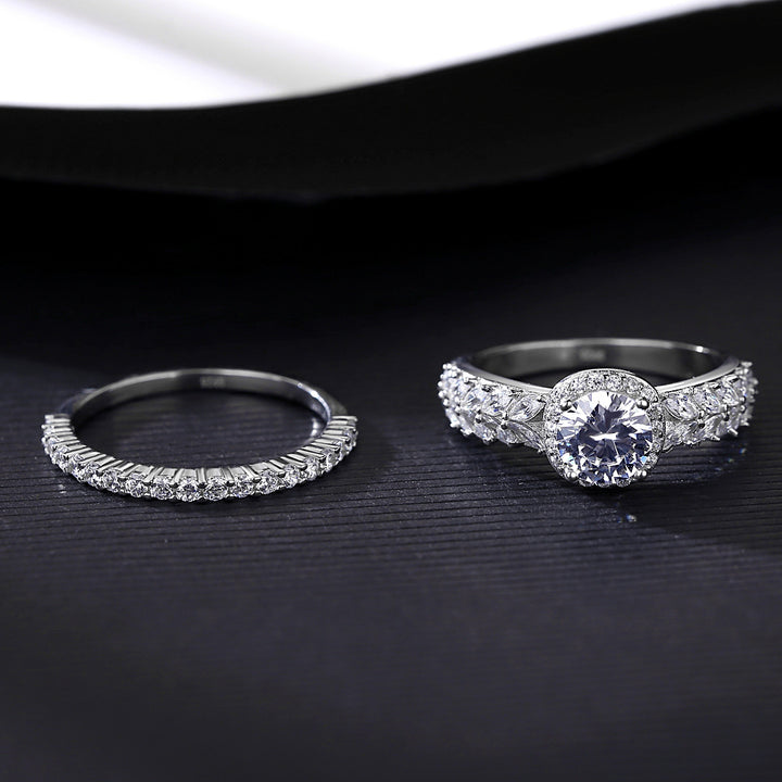 Sparkle Halo Engagement Wedding Rings Set | 925 Silver