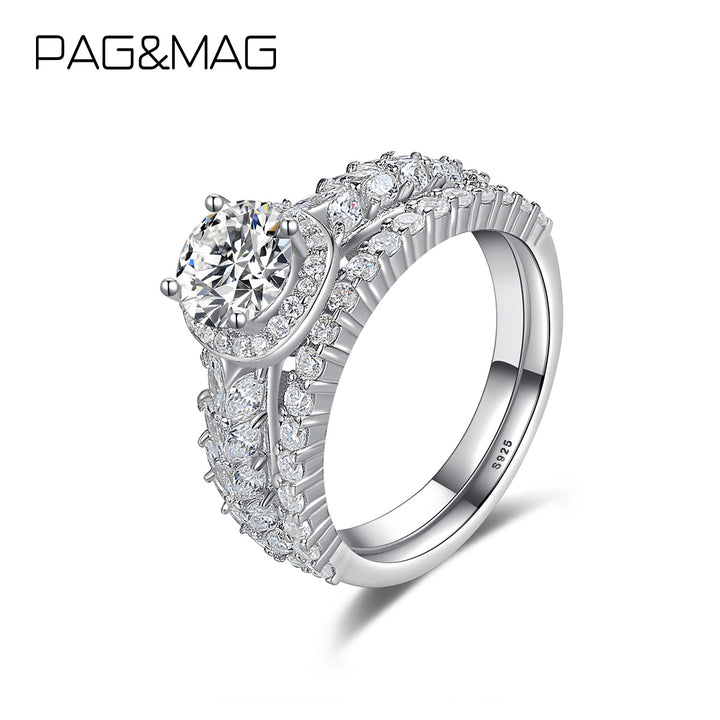 Sparkle Halo Engagement Wedding Rings Set | 925 Silver