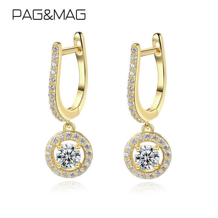  Round Halo Solitaire Drop Hoop Earrings | 925 Sliver Plated