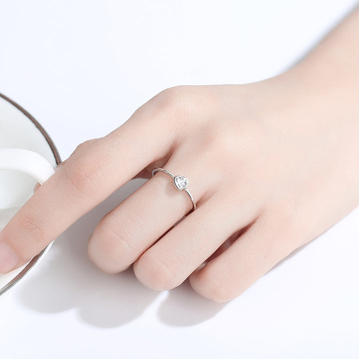 Minimalist Heart Bezel Set Solitaire Ring | 925 Silver