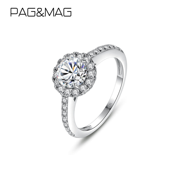 Halo Round Solitaire Engagement Wedding Ring | 925 Silver