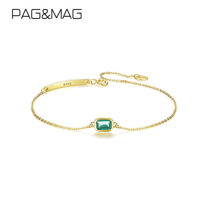 Emerald Green Gemstone Adjustable Charm Chain Link Bracelet