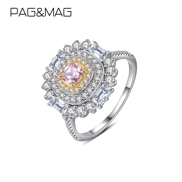 Pink Solitaire Halo CZ Diamond Engagement Wedding Ring 