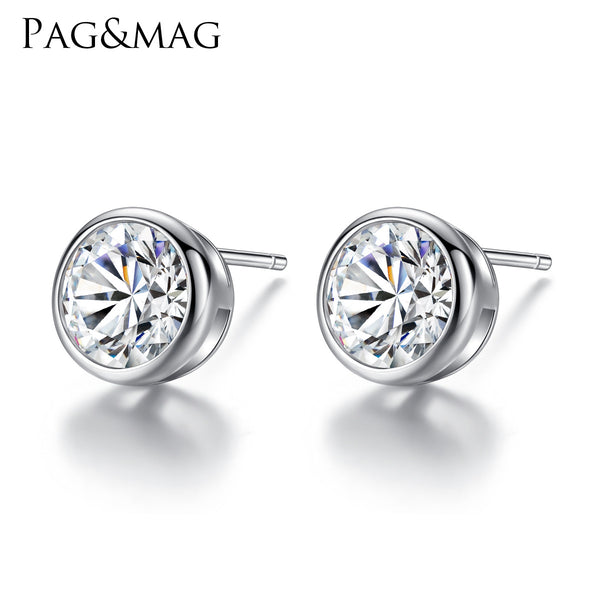 Round Bezel Set Solitaire Stud Earrings  | 18K Gold Plated