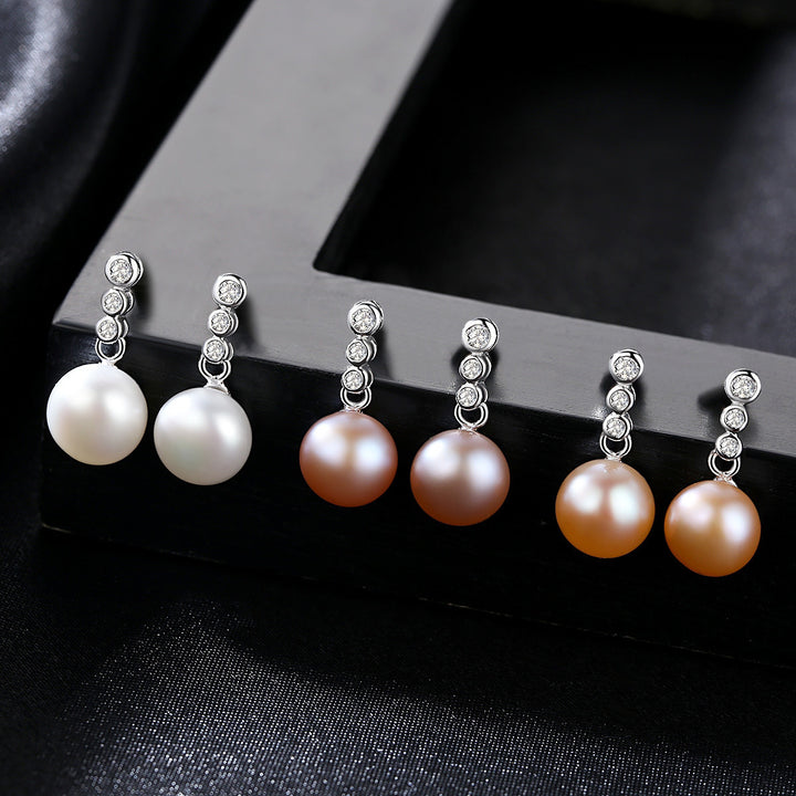Triple Bezel Set Pearl Stud Earrings | 925 Sterling Silver