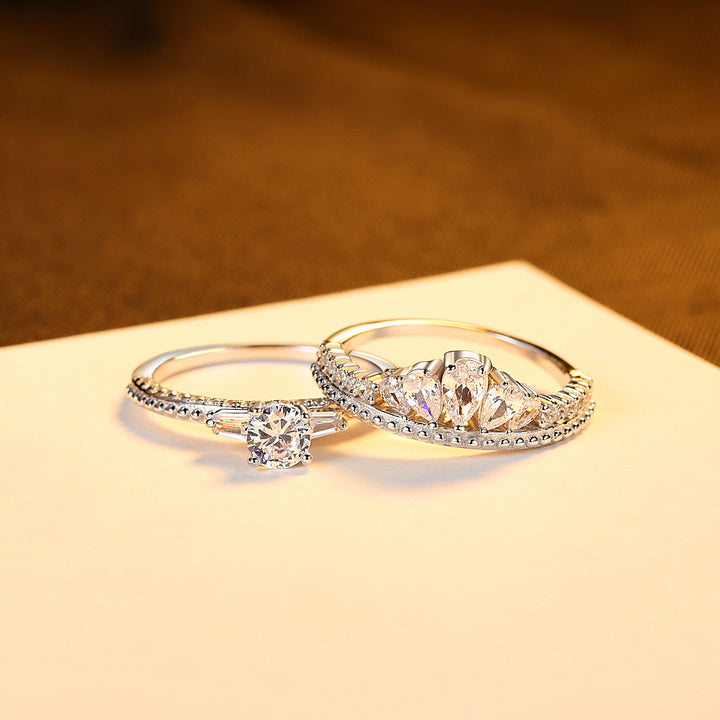 Double Stackable Engagement Wedding Rings Silver Set 