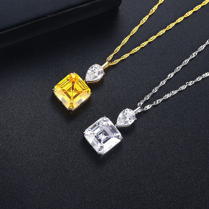  Geometry Square CZ Diamond Pendant Necklace | Silver