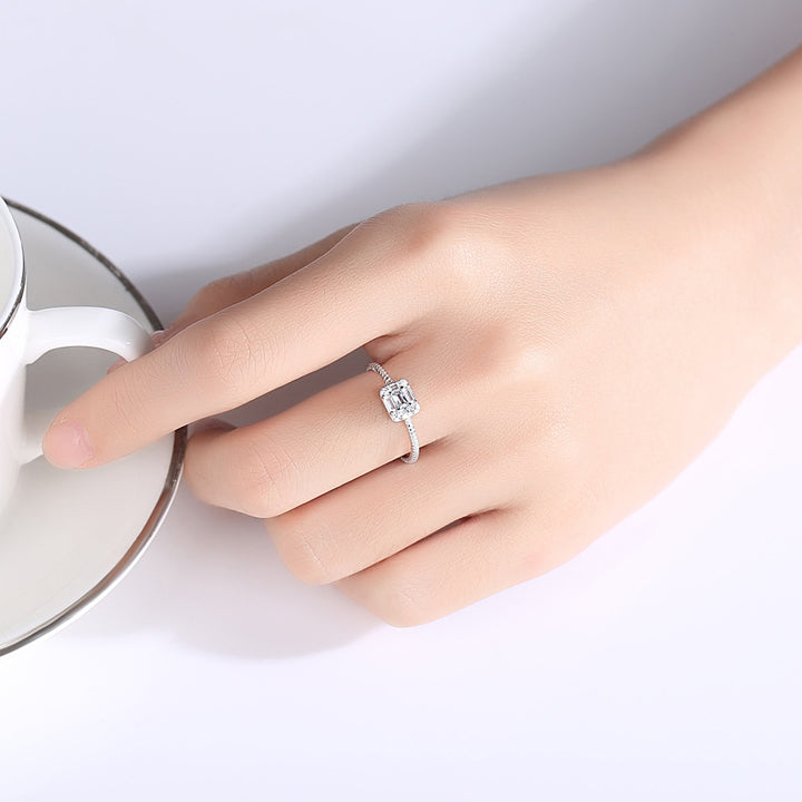 Rectangle Simulated Engagement Wedding Ring | Silver