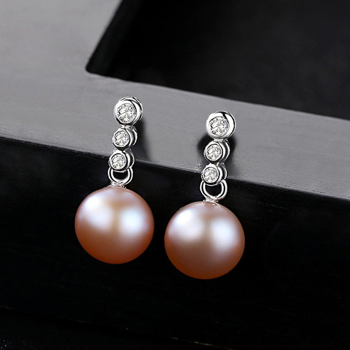 Triple Bezel Set Pearl Stud Earrings | 925 Sterling Silver