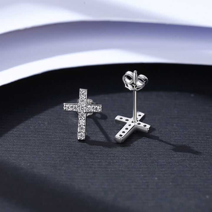 Petite Small Cross Stud Earrings | Silver & Gold Plated