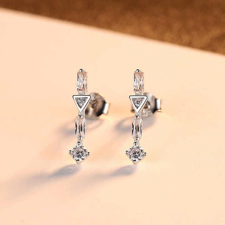 Rectangle Circles and Triangles CZ Diamond Long Stud Earrings