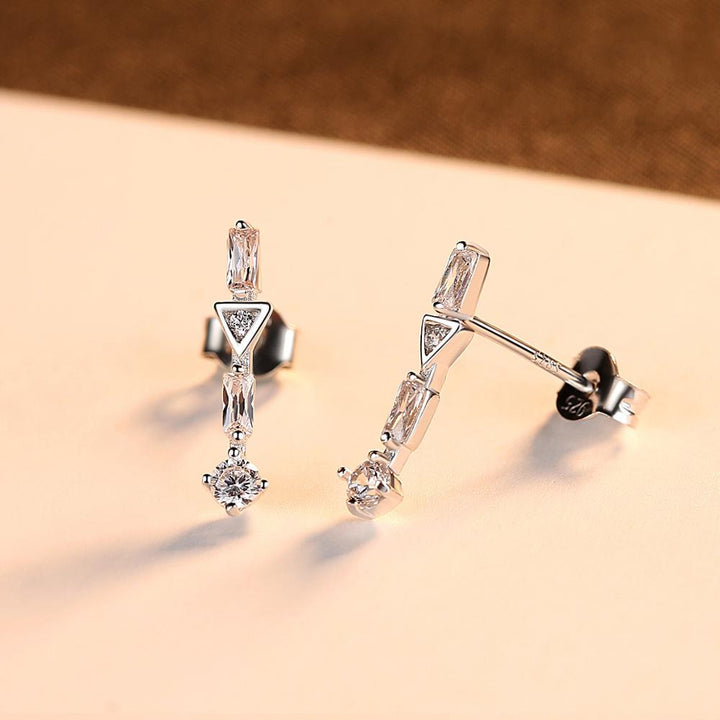 Rectangle Circles and Triangles CZ Diamond Long Stud Earrings
